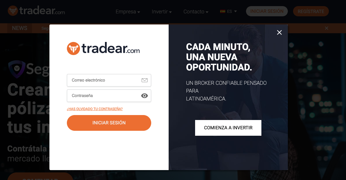 Registra una cuenta en Tradear.com para comenzar a Operar en Forex